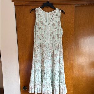 LOFT Floral Midi Dress - Mint and Beige